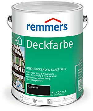 Remmers Deckfarbe schwarz, 5 Liter, Deckfarbe für innen und außen, Wetterschutzfarbe viele Untergründe, hochdeckend, wetterfest