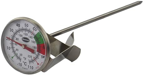 Brannan Frothy Milk Thermometer with 175 mm Stainless Steel Probe and Jug Clip Barista Style Coffee Milk Temperature