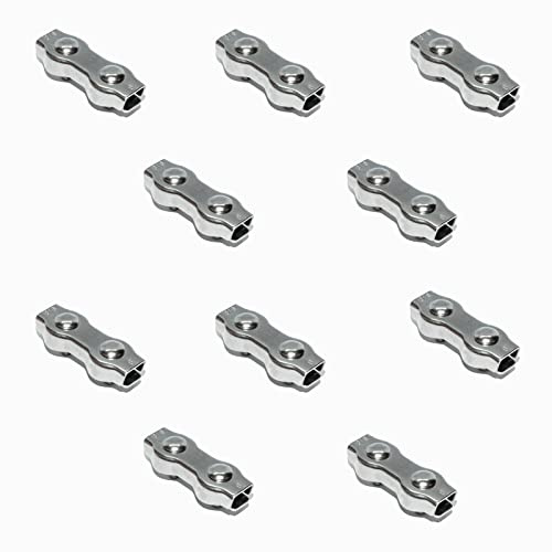 PRIOstahl Duplexkemmen Seilklemmen Drahtseilklemme Drahtseil Duplex Klemmen - 5 mm x 10 Stück mit zwei Sicherungsmuttern Seilwerk Stahlseil Seilendverbindung Seilspanner Verbinder aus Edelstahl V4A