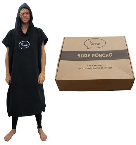 Ho Stevie! Surf Poncho - Warm and Soft - Easily Change in/Out of Wetsuit Without Towel Falling Down (Black)