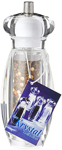 Grunwerg Krystal Acrylic Combination Pepper Mill & Salt Shaker, Gift Boxed, 16cm, Silver Gray