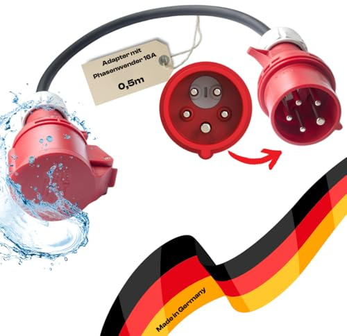 CEE Phasenwendeset Phasenwender Adapterleitung 5-polig (3P+N+PE) | AC 400V / 16A | Gummikabel H07RN-F 5x1,5 mm² IP44 Außen 0,5m
