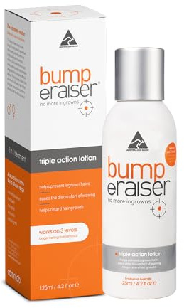 Bump eRaiser Triple Action Lotion 124 ml 3-i-1 före och efter rakning och vax | Inåtväxande hår och rakhyvel bula lotion för bikini, ben, skägg och underarmar, alkoholfri, vegan, tillverkad i Australien