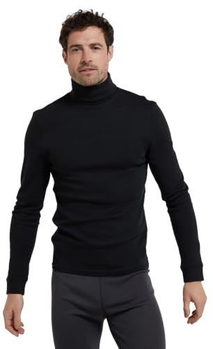 Mountain Warehouse Meribel Mens Thermal Baselayer Top - Combed Cotton Sweater, Roll Neck Jumper, Breathable, Quick Drying & Fitted Sleeves - for Everyday Use Black M