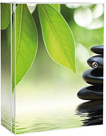 banjado Medizinschrank abschliessbar mit Motiv Steine&Relax 35x46x15cm - großer Arzneischrank für die Hausapotheke - Medikamentenschrank aus Metall zur Medikamenten Aufbewahrung