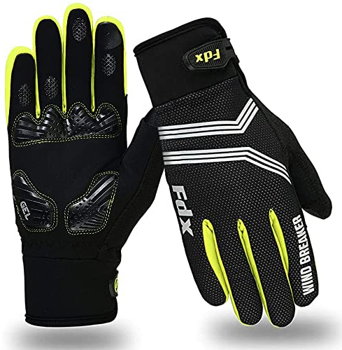 FDX Full Finger Winter Cycling Gloves, Breathable, Water Resistant, Windproof, Anti- Shocking Gel Padded Palms, Touchscreen, Anti-Slip Warm Thermal Men Women MTB, Racing, Riding, Running (Yellow S)