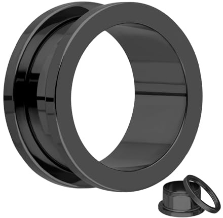 Treuheld® Titan Flesh Tunnel - Schwarz - Schraubverschluss/Gewinde Ohr Plug - 18 Größen