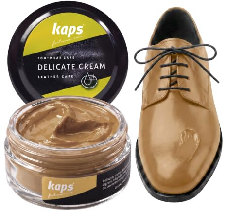 Kaps Leather Shoe Cream - Shoe Care Polish and Colour Conditioner | Refreshes Appearance | For Boots, Handbags, Furniture | Intensive Leather Care and Nourishing | 70 + Shades 50ml