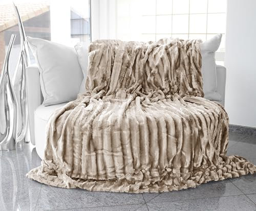 Kaufmann - Coperta in Pelliccia di Visone Sintetica Intrecciata, con 2 Strati Spessi, di qualità, Adatta Come copriletto, Plaid, Coperta per Il Soggiorno (Beige)
