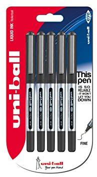 Uni-ball 153544322 UB-150ye Micro Kugelschreiber, Uni Super-Tinte, 0.5 mm Spitze, 5 Stück schwarz
