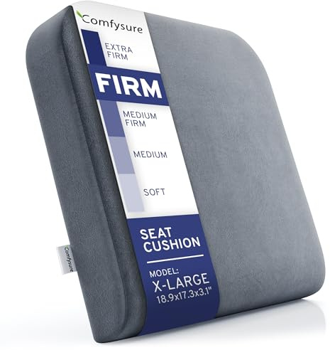 ComfySure Seat Cushion Extra Large - Firm Memory Foam Chair Pad for Recliner, Wheelchair, Office Chair, Stadium, Bleacher, Car, Floor, Patio Furniture, Bariatric Overweight Users 19”x17”x3”