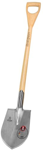 IDEAL-Spaten Kieler Form | für Harte und steinige Böden | feinpolierter Doppelfederspaten, selbstschärfend, mit Tritt, Eschen-T-Stiel 85 cm