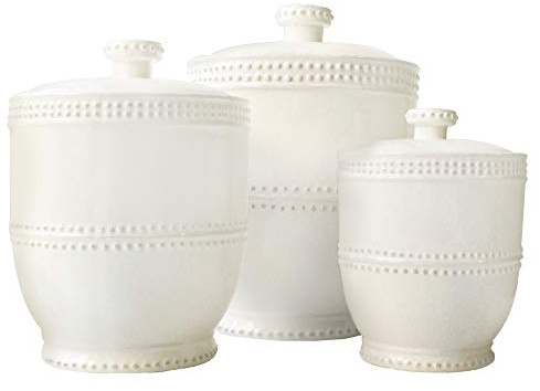 American Atelier 1566905CANRB Bianca Bead Canister Set 3-Piece Ceramic Jars Chic Design With Lids for Cookies, Candy, Coffee, Flour, Sugar, Rice, Pasta, Cereal & More