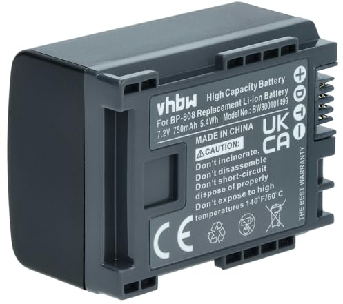 vhbw 1x batteria compatibile con Canon Legria FS22, FS305, FS200, FS306, FS21 videocamera camcorder (750mAh, 7,2V, Li-Ion) con infochip