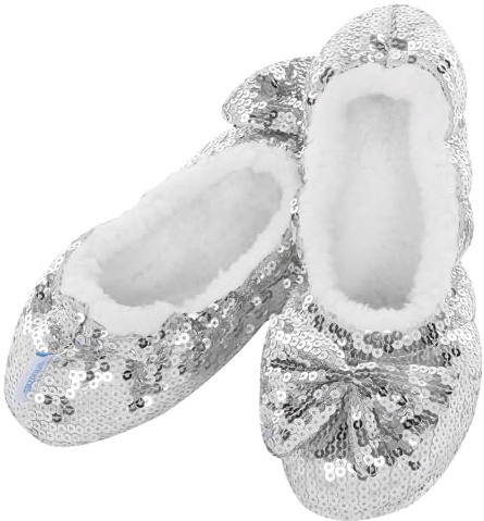 Snoozies Damtofflor med mjuk sula och gelhandtag. Varmt sherpa fleecefoder, - silver - 37 EU