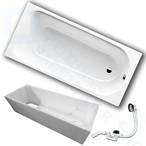 Kaldewei Saniform Plus Stahl Badewanne inkl. Wannenträger und Ablaufgarnitur (170 x 75 cm mit Perleffekt)