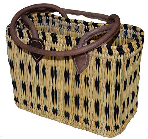 Seegras Tasche Korb Einkaufstasche Einkaufskorb Flechtkorb Korbtasche Palmgras langer Griff klein Color Blau I Abmessungen: 30x13x22 cm