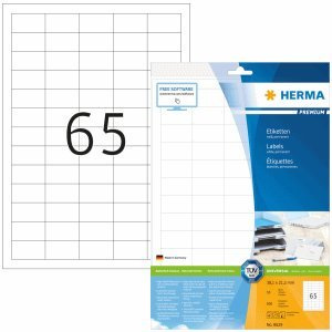 HERMA Etiketten weiß 38,1x21,2mm Premium A4 VE=650 Stück
