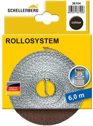 Schellenberg 36104 Cintino per tapparelle avvolgibili 23 mm x 6 m - sistema Maxi, cinghia tapparella marrone