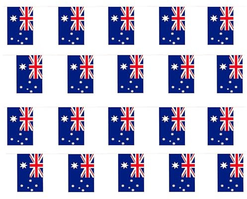 Australian Flag Bunting – 100 Feet / 30 Metres Length – 20cm x 14cm Australia Flags 20 Flags/10m – All Weather Sports Decorations Football Nation Rugby Flags