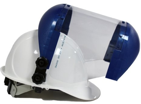 Sellstrom Dual Crown Safety Face Shield with Universal Hard Hat Slot Adapter, Clear Tint, Uncoated, Blue, S38210