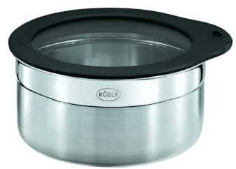 RÖSLE Dose mit Frischhaltedeckel, 12 cm, Edelstahl 18/10, silbern/schwarz | Hochwertige Dose zum Aufbewahren von Lebensmitteln, hygienisch und geschmacksneutral, spülmaschinengeeignet