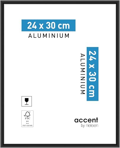 accent by nielsen Aluminium Bilderrahmen Accent, 24 x 30 cm, Schwarz | Aluminium Rahmen im Hoch- & Querformat zum Aufhängen Schwarz matt Echtglas