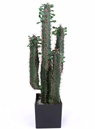Cactus suculento artificial de 75 cm de alto con 5 brazos en maceta, cactus grande de tres bordes para decoracion