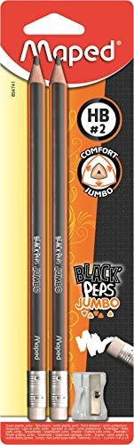 Maped M854741 - Bleistift Black Peps Jumbo mit Radiergummikopf inklusiv Anspitzer, 2 Stück