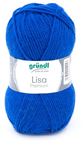 Gründl Lisa Premium Uni Strick- & Häkelgarn (weicher und wollartiger Charakter, pflegeleichtes Strickgarn aus 100% Polyacryl, 50 g/ 133 m, Nadelstärke: 3,5-4,5, 1 Knäuel á 50 g), Royalblau