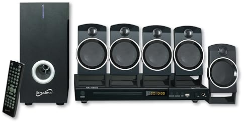 Supersonic SC-37HT 5.1 Surround Sound System, Home Theater with DVD/CD Playback, Karaoke, FM Radio, USB Input, 25W Speakers, Multi-Language Support, Remote Control Included