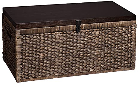 SEI Furniture - Harrowell Water Hyacinth Storage Trunk - Blackwashed with Espresso - Transitional Design, Grey Rattan - Ideal for Living Room, Family Room (CK0124)