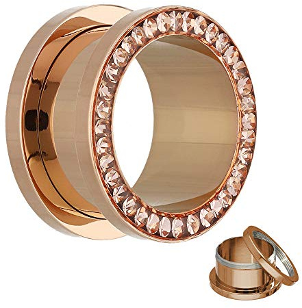 Treuheld® Kristall Ohr Flesh Tunnel | Rosè Gold | 13 Größen