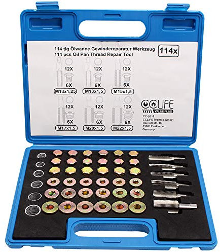 CCLIFE 114tlg Ölwanne Gewindereparatur Ölblassschraube Reparatursatz M13 x 1,25 | M13 M15 M17 M20 M22 x 1,5