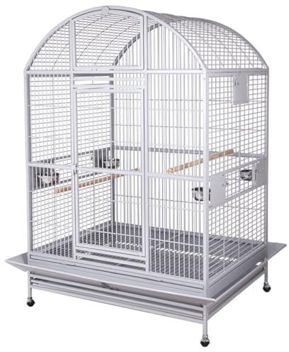 Montana Cages | Papageienkäfig Grande Castell | XL Voliere mit Anflugklappe & Auffangschürze - Platinum | 147 x 122 x 192 cm
