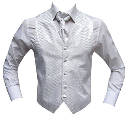 MMUGA Hochzeitwesten Set mit Plastron Miami Weiß 54