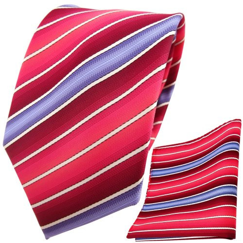 TigerTie Designer Krawatte Einstecktuch in rot bordeaux rosé blau creme gestreift