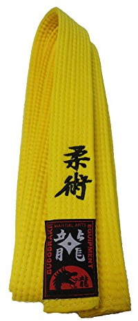 Gelbgurt bestickt mit Jiu-Jitsu / Ju Jutsu Schriftzeichen, Bestickung in schwarz, gelber Gürtel (260)