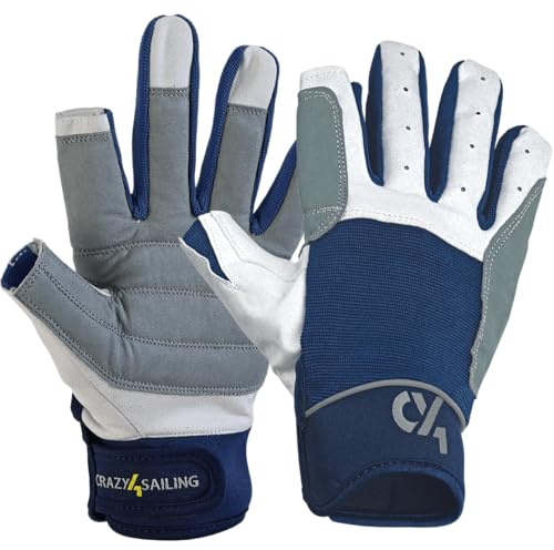 crazy4sailing Guanti da vela Cruising, 2 dita tagliate, taglia: XXL, colore: blu navy