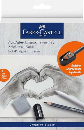 Faber-Castell Goldfaber Drawing Set 8 Pieces Including Charcoal Pencils, Sharpener, Paper Wiper and Eraser