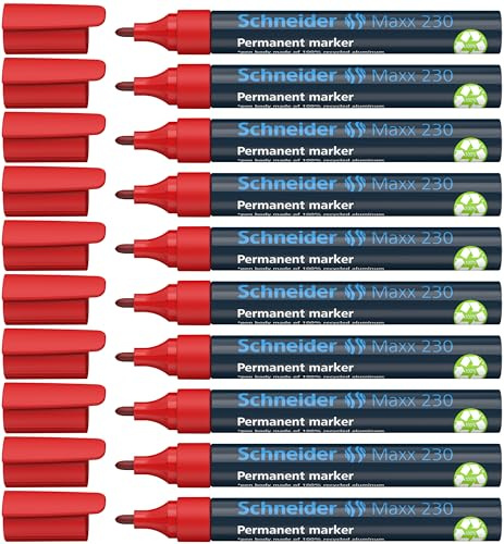 Schneider Maxx 230 Permanent-Marker mit Rundspitze (nachfüllbar, Cap-Off-Ink, Aluminiumschaft, 1 - 3 mm) 10er Packung rot