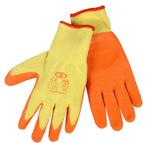 XS-Stock XS1910 12 Pairs of Builders Gardening DIY Latex Coated Work Gloves - Orange (Size 9), Large