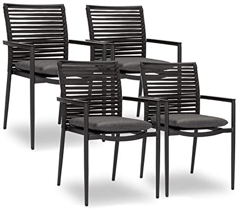 acamp Gartenstühle 4er Set New Jersey | Aluminium-Gestell wetterfest & rostfrei | Gartenstuhl stapelbar mit hochwertiger Polyester-Schnürung | Stapelstühle Terrasse mit bequemen Sitzkissen