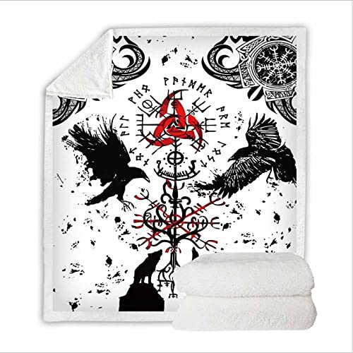 RFFLUX Wikinger Kuscheldecke 150x200cm Warmer Winter Weich Nordisch Mythologie Wikinger Decke Microfaser Sherpa Wohndecke Flauschige Couchdecke für Erwachsene Weihnachten Geschenk Blanket