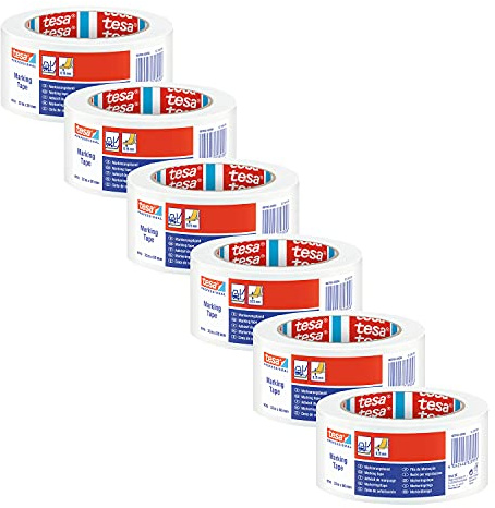 tesa 60760 Markierungsband - 6 Rollen - 33 m x 50 mm - Weiß | Bodenmarkierungsband aus weichem PVC - Signalband für temporäre Kennzeichnung von Arbeitsbereichen - für Innenbereiche