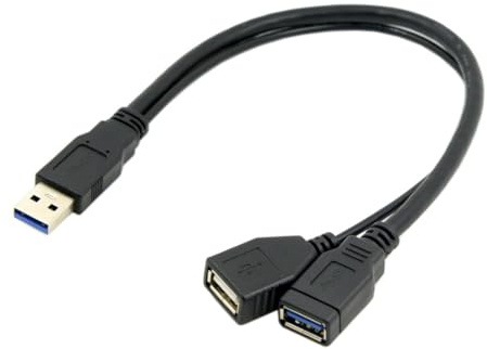 Cavo CY di estensione USB 3.0 a Y da maschio a doppia femmina USB, colore nero, con potenza dati extra, per hard disk mobile da 6,3 cm