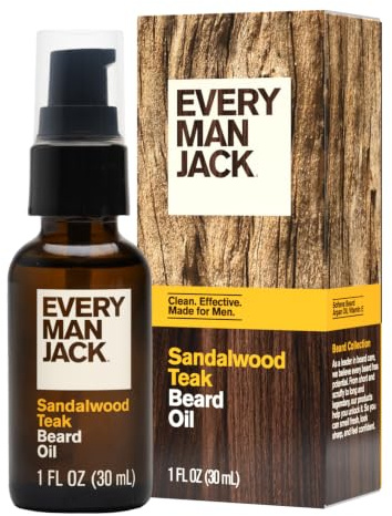Every Man Jack Men's Beard Oil - Sandalwood Fragrance - Deeply Moisturizes and Softens Your Beard and Adds a Natural Shine - Naturally Derived with Shea Butter and Argan Oil - 1 fl oz