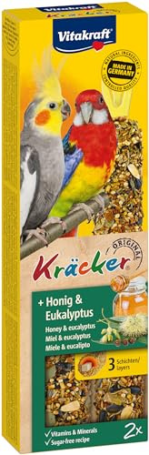 Vitakraft Kräcker, mit Honig und Eukalyptus, Knabberstangen für Grosssittiche, Vogelsnack, ohne Zusatz von Zucker (1x 2 Stück)