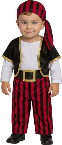 FIESTAS GUIRCA | Costume de Pirate Bébé (12-18 mois) - T-shirt, Gilet, Ceinture, Pantalon et Bandana - Costumes de Corsaire et Flibustier pour Halloween, Carnaval et Fêtes Déguisées