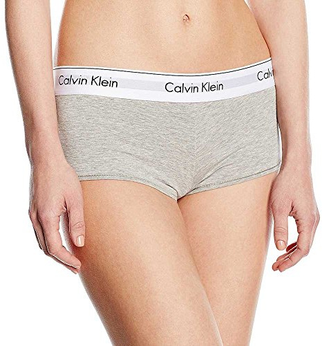 Calvin Klein Damen Hipster Boyshort aus Baumwolle mit Stretch, Grau (Grey Heather), L